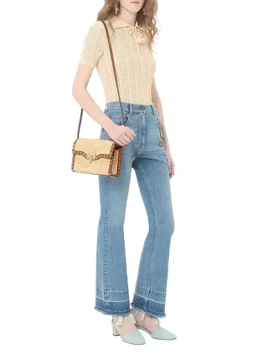 Valentino Garavani Women's Rockstud Small Shoulder Bag in Raffia - Natural | Thumbnail 2 Valentino Garavani Women's Rockstud Small Shoulder Bag in Raffia - Natural | Thumbnail 2