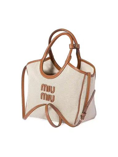 Miu Miu Women's Ivy Canvas Tote Bag - Beige Khaki | Thumbnail 2 Miu Miu Women's Ivy Canvas Tote Bag - Beige Khaki | Thumbnail 2
