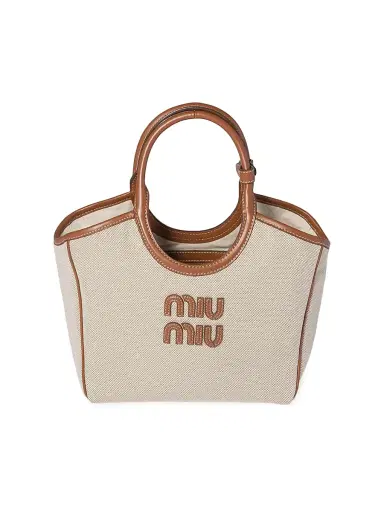 Miu Miu Women's Ivy Canvas Tote Bag - Beige Khaki | Thumbnail 1 Miu Miu Women's Ivy Canvas Tote Bag - Beige Khaki | Thumbnail 1