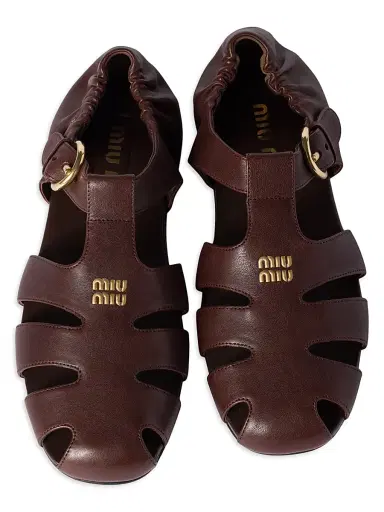 Miu Miu Women's Ruches Nappa Leather Fisherman Sandals - Brown | Thumbnail 2 Miu Miu Women's Ruches Nappa Leather Fisherman Sandals - Brown | Thumbnail 2
