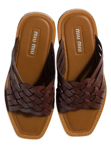 Miu Miu Women's Leather Slides - Brown | Thumbnail 2 Miu Miu Women's Leather Slides - Brown | Thumbnail 2