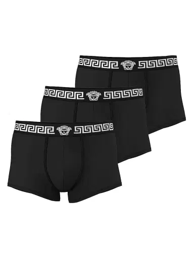 Versace Men's 3-Pack Greca Medusa Head Cotton Jersey Trunk Briefs - Black | Thumbnail 1 Versace Men's 3-Pack Greca Medusa Head Cotton Jersey Trunk Briefs - Black | Thumbnail 1