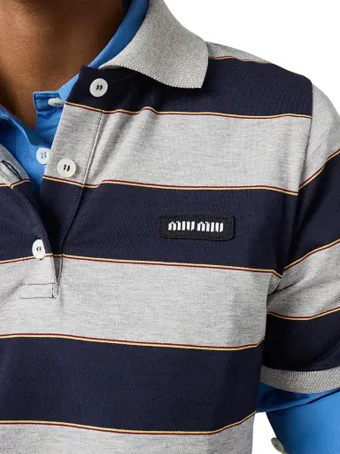 Miu Miu Women's Striped Jersey Polo Shirt - Blue Multi | Thumbnail 4 Miu Miu Women's Striped Jersey Polo Shirt - Blue Multi | Thumbnail 4