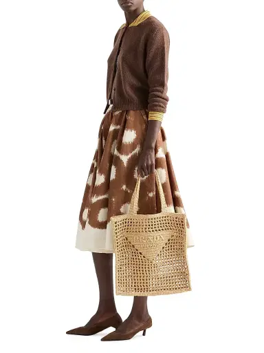 Prada Women's Crochet Tote Bag - Beige Khaki | Thumbnail 2 Prada Women's Crochet Tote Bag - Beige Khaki | Thumbnail 2