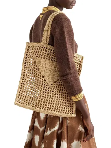 Prada Women's Crochet Tote Bag - Beige Khaki | Thumbnail 3 Prada Women's Crochet Tote Bag - Beige Khaki | Thumbnail 3
