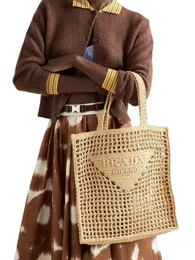 Prada Women's Crochet Tote Bag - Beige Khaki | Thumbnail 4 Prada Women's Crochet Tote Bag - Beige Khaki | Thumbnail 4