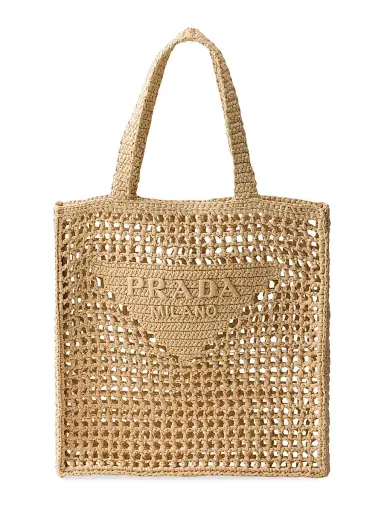 Prada Women's Crochet Tote Bag - Beige Khaki | Thumbnail 1 Prada Women's Crochet Tote Bag - Beige Khaki | Thumbnail 1