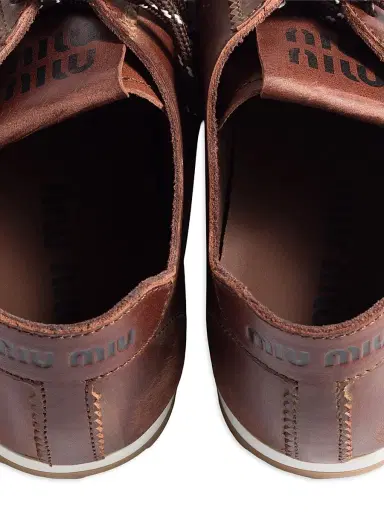 Miu Miu Women's Plume Leather Sneakers - Brown | Thumbnail 2 Miu Miu Women's Plume Leather Sneakers - Brown | Thumbnail 2