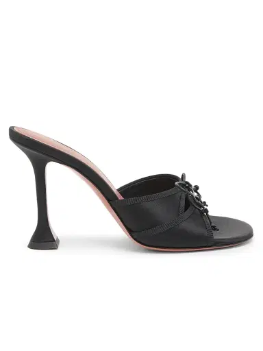 Amina Muaddi Women's Eleonora 95MM Satin Slippers - Black Satin | Thumbnail 1 Amina Muaddi Women's Eleonora 95MM Satin Slippers - Black Satin | Thumbnail 1