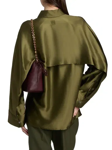 LOEWE Women's Satin Capelet-Back High-Low Shirt - Khaki Green | Thumbnail 5 LOEWE Women's Satin Capelet-Back High-Low Shirt - Khaki Green | Thumbnail 5