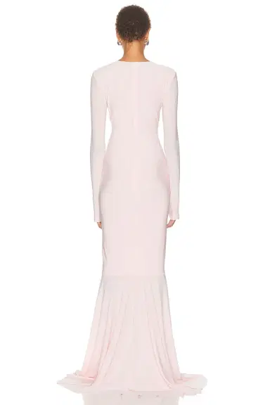 Norma Kamali Long Sleeve V Neck Shirred Front Fishtail Gown | Thumbnail 3 Norma Kamali Long Sleeve V Neck Shirred Front Fishtail Gown | Thumbnail 3