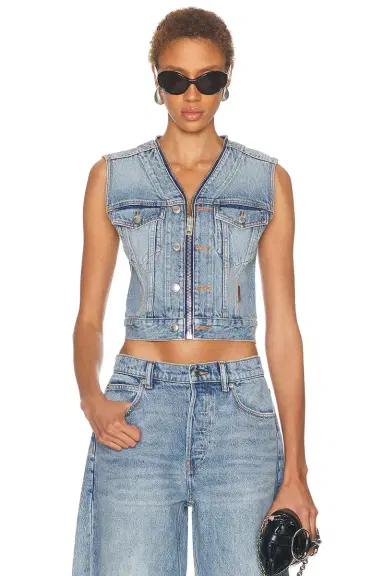 Alexander Wang Dipped V Neck Trucker Vest | Thumbnail 1 Alexander Wang Dipped V Neck Trucker Vest | Thumbnail 1