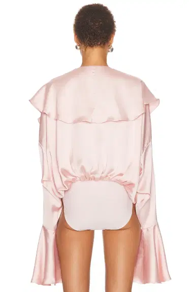 Norma Kamali Long Sleeve Deep V Ruffle Bodysuit | Thumbnail 4 Norma Kamali Long Sleeve Deep V Ruffle Bodysuit | Thumbnail 4