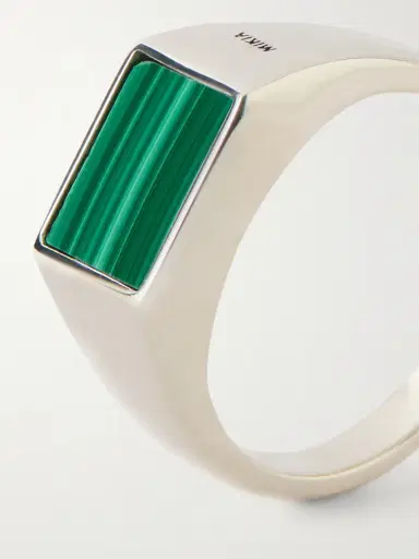 Mikia Rectangle Sterling Silver Malachite Ring - Men | Thumbnail 4 Mikia Rectangle Sterling Silver Malachite Ring - Men | Thumbnail 4