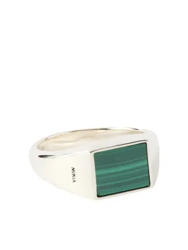 Mikia Rectangle Sterling Silver Malachite Ring - Men | Thumbnail 1 Mikia Rectangle Sterling Silver Malachite Ring - Men | Thumbnail 1