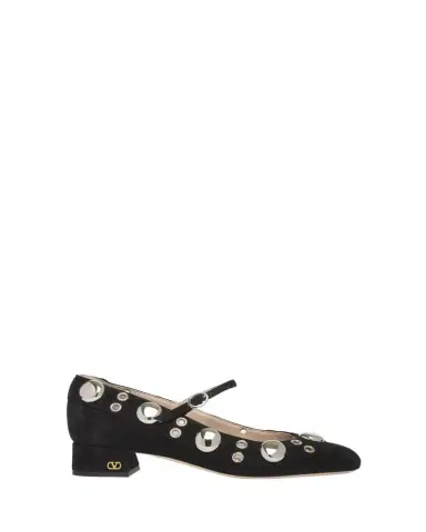 Valentino Garavani 30mm Nellcote Studded Suede Ballerina Pumps | Thumbnail 1 Valentino Garavani 30mm Nellcote Studded Suede Ballerina Pumps | Thumbnail 1