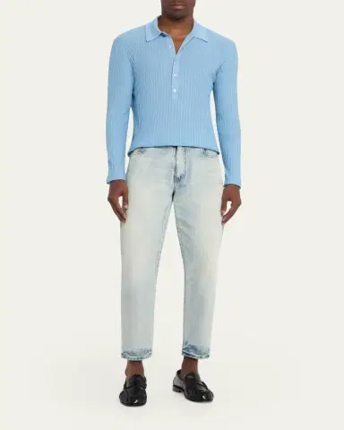 Saint Laurent Men's Wool, Cashmere and Silk Ribbed Polo Sweater | Thumbnail 2 Saint Laurent Men's Wool, Cashmere and Silk Ribbed Polo Sweater | Thumbnail 2