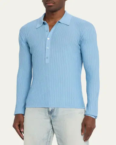 Saint Laurent Men's Wool, Cashmere and Silk Ribbed Polo Sweater | Thumbnail 4 Saint Laurent Men's Wool, Cashmere and Silk Ribbed Polo Sweater | Thumbnail 4