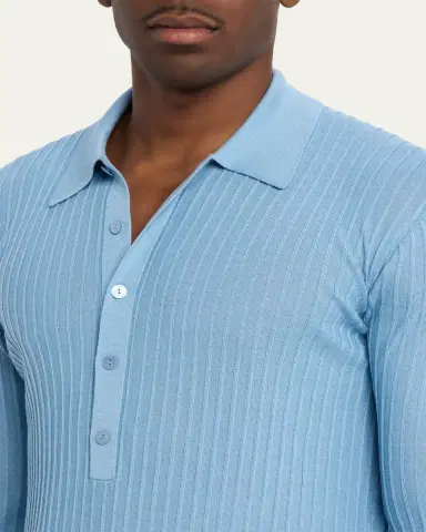Saint Laurent Men's Wool, Cashmere and Silk Ribbed Polo Sweater | Thumbnail 5 Saint Laurent Men's Wool, Cashmere and Silk Ribbed Polo Sweater | Thumbnail 5