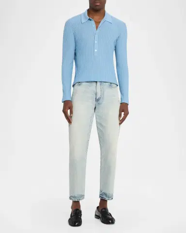 Saint Laurent Men's Wool, Cashmere and Silk Ribbed Polo Sweater | Thumbnail 6 Saint Laurent Men's Wool, Cashmere and Silk Ribbed Polo Sweater | Thumbnail 6