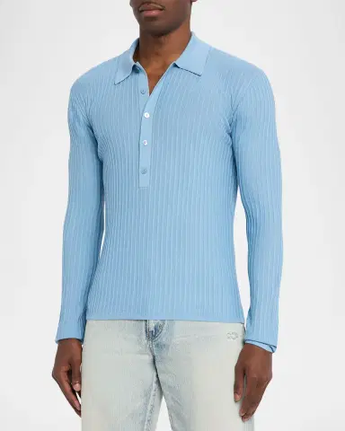 Saint Laurent Men's Wool, Cashmere and Silk Ribbed Polo Sweater | Thumbnail 8 Saint Laurent Men's Wool, Cashmere and Silk Ribbed Polo Sweater | Thumbnail 8