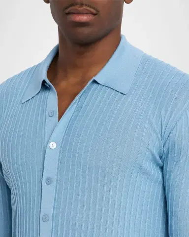 Saint Laurent Men's Wool, Cashmere and Silk Ribbed Polo Sweater | Thumbnail 9 Saint Laurent Men's Wool, Cashmere and Silk Ribbed Polo Sweater | Thumbnail 9