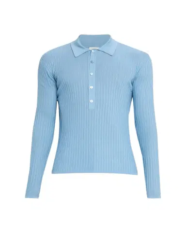 Saint Laurent Men's Wool, Cashmere and Silk Ribbed Polo Sweater | Thumbnail 1 Saint Laurent Men's Wool, Cashmere and Silk Ribbed Polo Sweater | Thumbnail 1