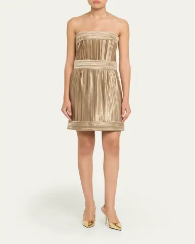 Giorgio Armani Strapless Metallic Pleated Bustier Mini Dress | Thumbnail 2 Giorgio Armani Strapless Metallic Pleated Bustier Mini Dress | Thumbnail 2
