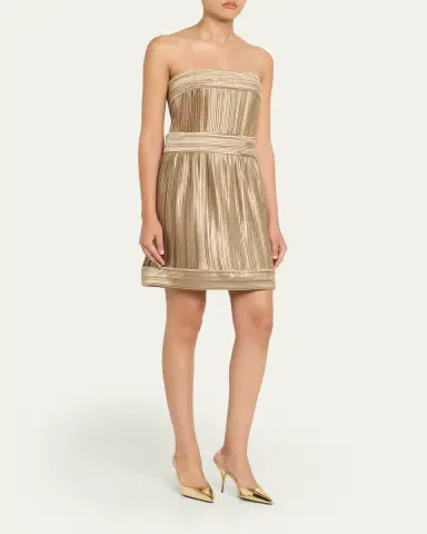 Giorgio Armani Strapless Metallic Pleated Bustier Mini Dress | Thumbnail 4 Giorgio Armani Strapless Metallic Pleated Bustier Mini Dress | Thumbnail 4