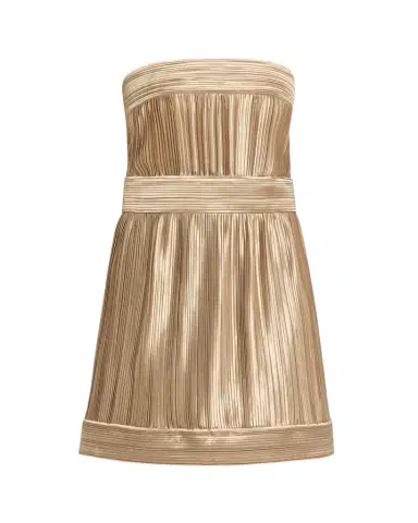 Giorgio Armani Strapless Metallic Pleated Bustier Mini Dress | Thumbnail 1 Giorgio Armani Strapless Metallic Pleated Bustier Mini Dress | Thumbnail 1