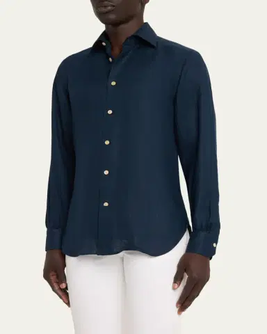 Kiton Men's Linen Button-Down Shirt | Thumbnail 4 Kiton Men's Linen Button-Down Shirt | Thumbnail 4