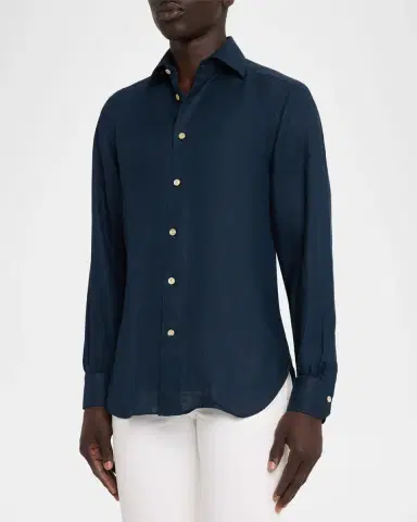 Kiton Men's Linen Button-Down Shirt | Thumbnail 8 Kiton Men's Linen Button-Down Shirt | Thumbnail 8