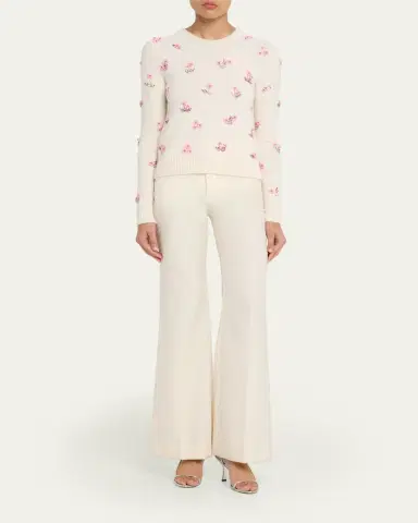 Oscar de la Renta Flower Crystal Embellished Wool Sweater | Thumbnail 2 Oscar de la Renta Flower Crystal Embellished Wool Sweater | Thumbnail 2
