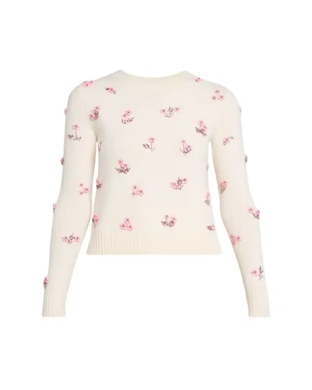 Flower Crystal Embellished Wool Sweater Flower Crystal Embellished Wool Sweater