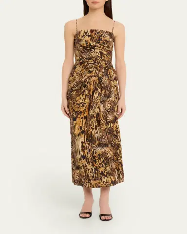 Adam Lippes Cari Abstract-Print Draped Ankle Dress | Thumbnail 2 Adam Lippes Cari Abstract-Print Draped Ankle Dress | Thumbnail 2