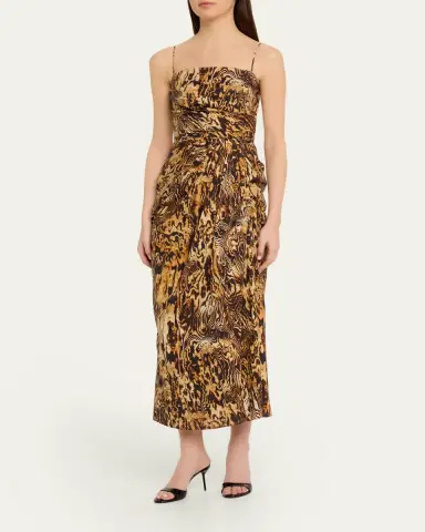 Adam Lippes Cari Abstract-Print Draped Ankle Dress | Thumbnail 4 Adam Lippes Cari Abstract-Print Draped Ankle Dress | Thumbnail 4