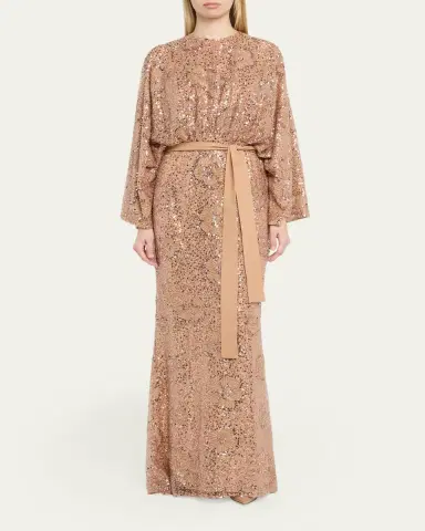Elie Saab Semi-Sheer Sequin Embroidered Mesh Dress | Thumbnail 2 Elie Saab Semi-Sheer Sequin Embroidered Mesh Dress | Thumbnail 2