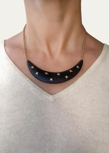 Haute Victoire Crescent Moon Ebony and Diamond Necklace | Thumbnail 2 Haute Victoire Crescent Moon Ebony and Diamond Necklace | Thumbnail 2