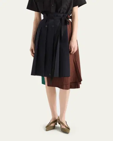 Prada Pleated Wool Patchwork Midi Skirt | Thumbnail 4 Prada Pleated Wool Patchwork Midi Skirt | Thumbnail 4