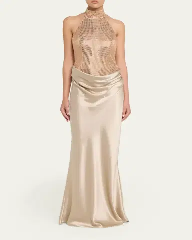 Retrofête Vanya Sequined Satin Halter Gown | Thumbnail 2 Retrofête Vanya Sequined Satin Halter Gown | Thumbnail 2