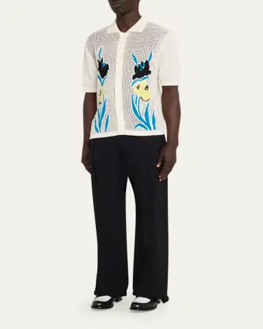 Marni Men's Floral Mesh Short-Sleeve Cardigan | Thumbnail 2 Marni Men's Floral Mesh Short-Sleeve Cardigan | Thumbnail 2