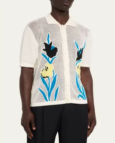Marni Men's Floral Mesh Short-Sleeve Cardigan | Thumbnail 4 Marni Men's Floral Mesh Short-Sleeve Cardigan | Thumbnail 4