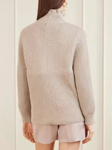 Max Mara Camino Ruffled Ribbed-knit Cotton Sweater | Thumbnail 4 Max Mara Camino Ruffled Ribbed-knit Cotton Sweater | Thumbnail 4