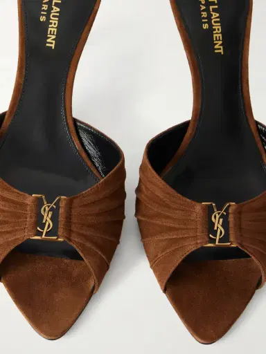 Saint Laurent Babylone Embellished Gathered Suede Mules | Thumbnail 5 Saint Laurent Babylone Embellished Gathered Suede Mules | Thumbnail 5