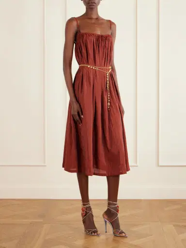 Saint Laurent Gathered Taffeta Midi Dress | Thumbnail 2 Saint Laurent Gathered Taffeta Midi Dress | Thumbnail 2