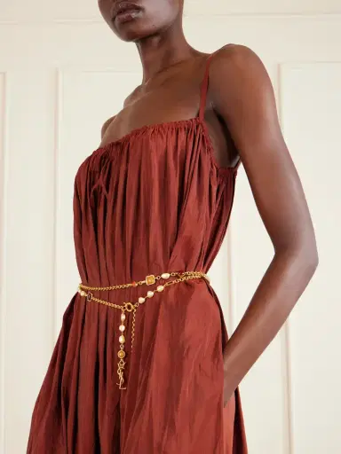 Saint Laurent Gathered Taffeta Midi Dress | Thumbnail 4 Saint Laurent Gathered Taffeta Midi Dress | Thumbnail 4