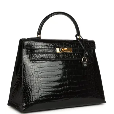 HERMÈS Vintage Hermes Kelly Sellier 32 Black Shiny Porosus Crocodile Gold Hardware | Thumbnail 2 HERMÈS Vintage Hermes Kelly Sellier 32 Black Shiny Porosus Crocodile Gold Hardware | Thumbnail 2