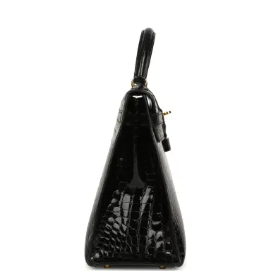 HERMÈS Vintage Hermes Kelly Sellier 32 Black Shiny Porosus Crocodile Gold Hardware | Thumbnail 3 HERMÈS Vintage Hermes Kelly Sellier 32 Black Shiny Porosus Crocodile Gold Hardware | Thumbnail 3