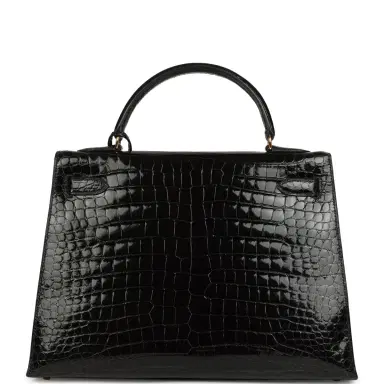HERMÈS Vintage Hermes Kelly Sellier 32 Black Shiny Porosus Crocodile Gold Hardware | Thumbnail 4 HERMÈS Vintage Hermes Kelly Sellier 32 Black Shiny Porosus Crocodile Gold Hardware | Thumbnail 4