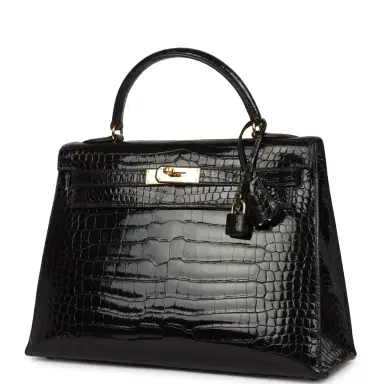 HERMÈS Vintage Hermes Kelly Sellier 32 Black Shiny Porosus Crocodile Gold Hardware | Thumbnail 5 HERMÈS Vintage Hermes Kelly Sellier 32 Black Shiny Porosus Crocodile Gold Hardware | Thumbnail 5